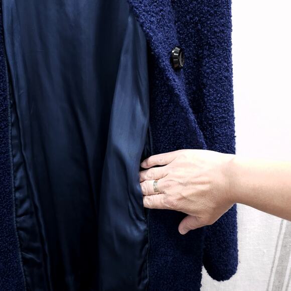 VINTAGE 60s Wool Coat Womens Large Royal Blue Boucle Mod Squad Twee‎ Jackie O - Picture 8 of 10